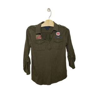 Polo Ralph Lauren 6X Girls Olive Green Long Sleeve Military Collar Cotton Shirt
